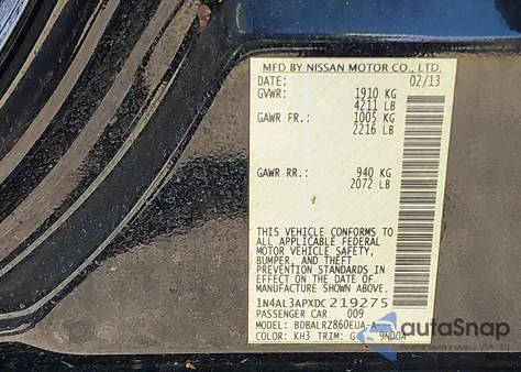 2013 Nissan Altima 2.5 S z USA, uszkodzony, nr VIN 1N4AL3APXDC219275